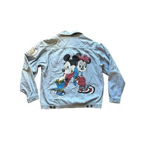 Rare Vintage 80s Mickey Jeans Walt Disney World Denim Jacket with Patches, L-XL